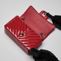 Pre-Loved Chanel™ Red Patent Leather Mini Chevron Flap Handbag