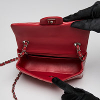 Pre-Loved Chanel™ Red Patent Leather Mini Chevron Flap Handbag