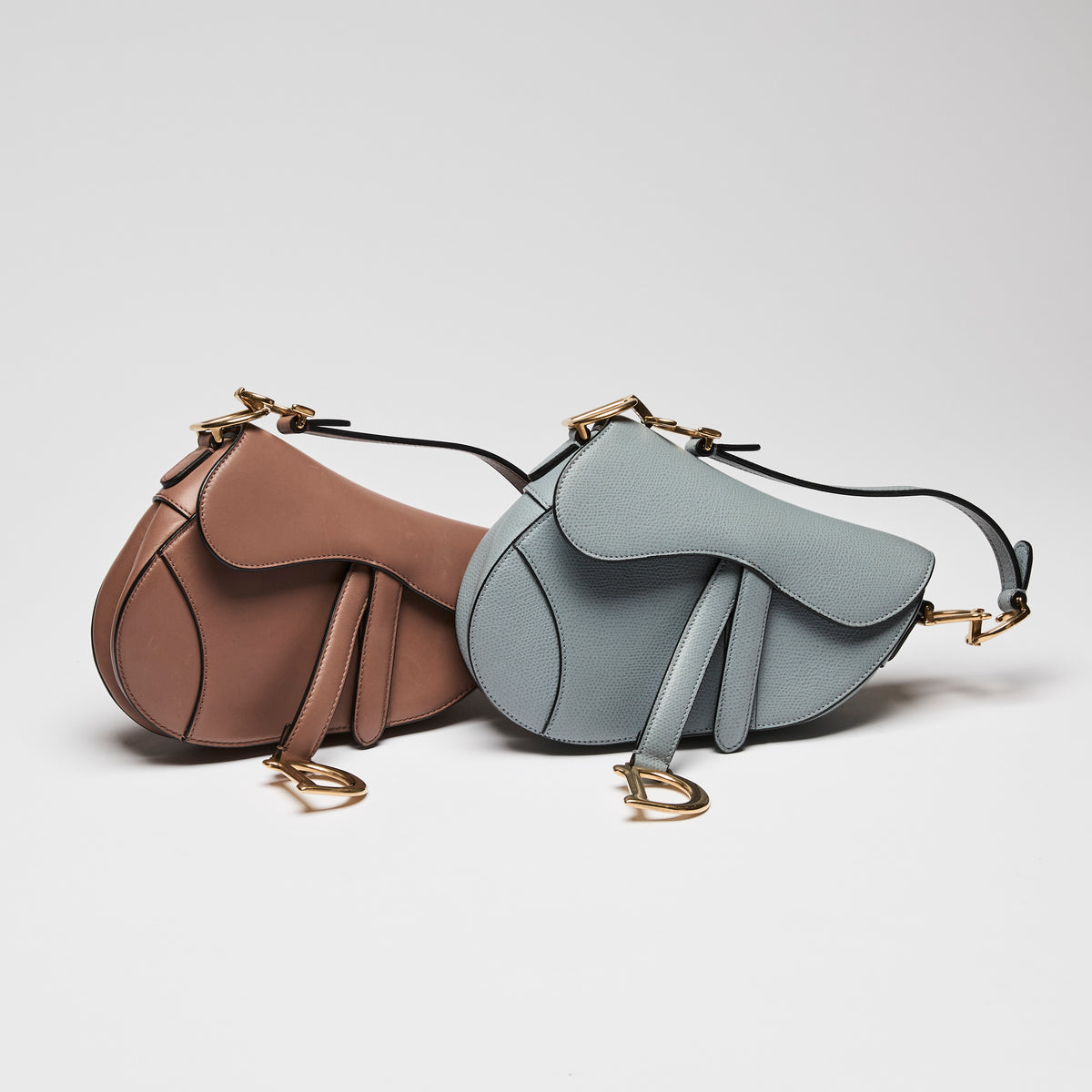 Dior Blue Dove Grey Grained Calfskin Leather Mini Saddle Handbag