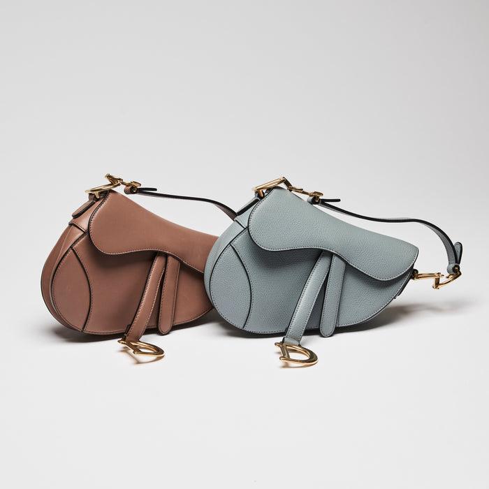 Dior Blue Dove Grey Grained Calfskin Leather Mini Saddle Handbag