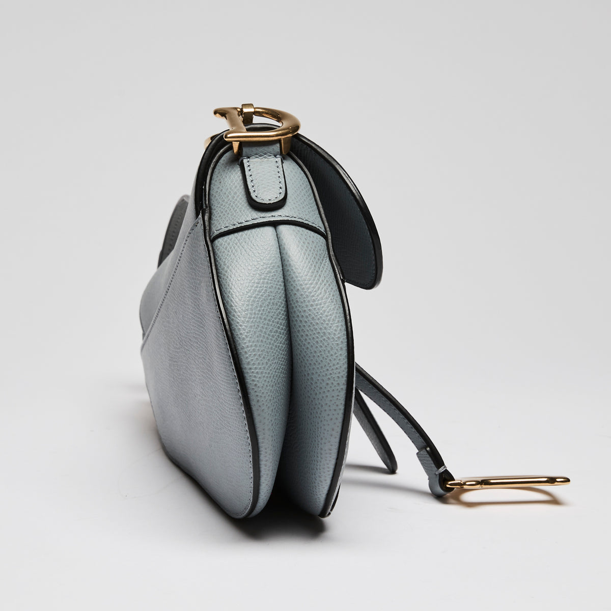 Dior Blue Dove Grey Grained Calfskin Leather Mini Saddle Handbag