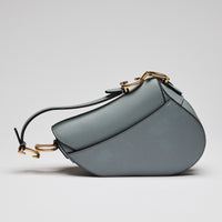 Dior Blue Dove Grey Grained Calfskin Leather Mini Saddle Handbag