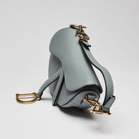 Dior Blue Dove Grey Grained Calfskin Leather Mini Saddle Handbag