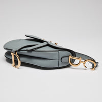 Dior Blue Dove Grey Grained Calfskin Leather Mini Saddle Handbag