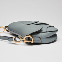 Dior Blue Dove Grey Grained Calfskin Leather Mini Saddle Handbag