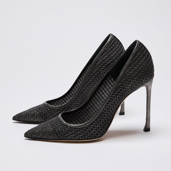 Christian Dior Silver Black Metallic Mesh Pointy Pumps Size 36.5