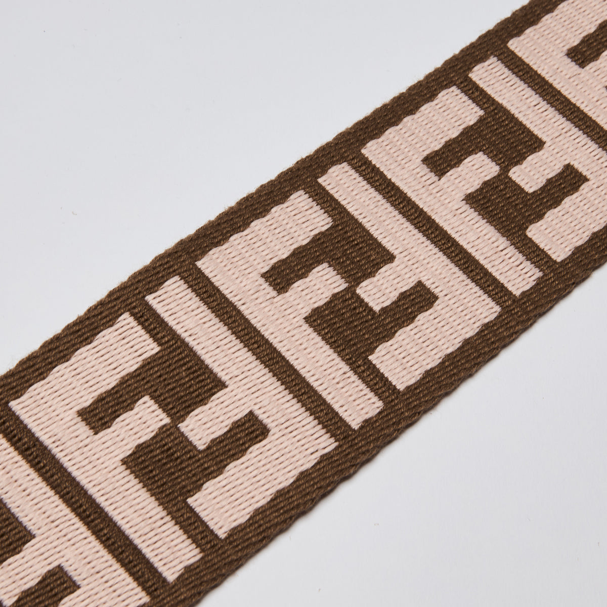 Excellent Pre-Loved Brown and Light Pink Fabric Adjustable Guitar Strap with Gold Tone Hardware. (monogram)