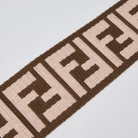 Excellent Pre-Loved Brown and Light Pink Fabric Adjustable Guitar Strap with Gold Tone Hardware. (monogram)