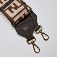 Excellent Pre-Loved Brown and Light Pink Fabric Adjustable Guitar Strap with Gold Tone Hardware. (logo)