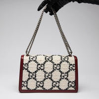 Gucci Black and White Tweed with Red Grained Leather Medium Dionysus Chain Shoulder Bag