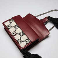 Gucci Black and White Tweed with Red Grained Leather Medium Dionysus Chain Shoulder Bag