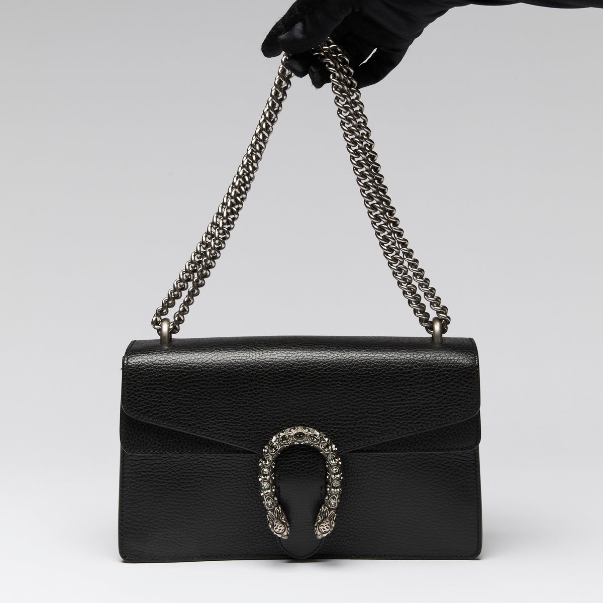 Gucci Black Grained Leather Medium Dionysus Shoulder Bag