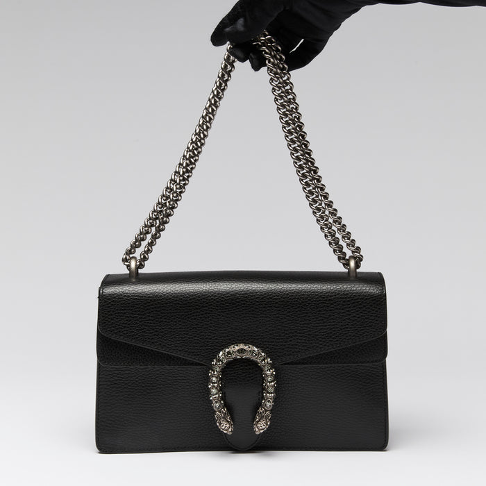 Gucci Black Grained Leather Medium Dionysus Shoulder Bag
