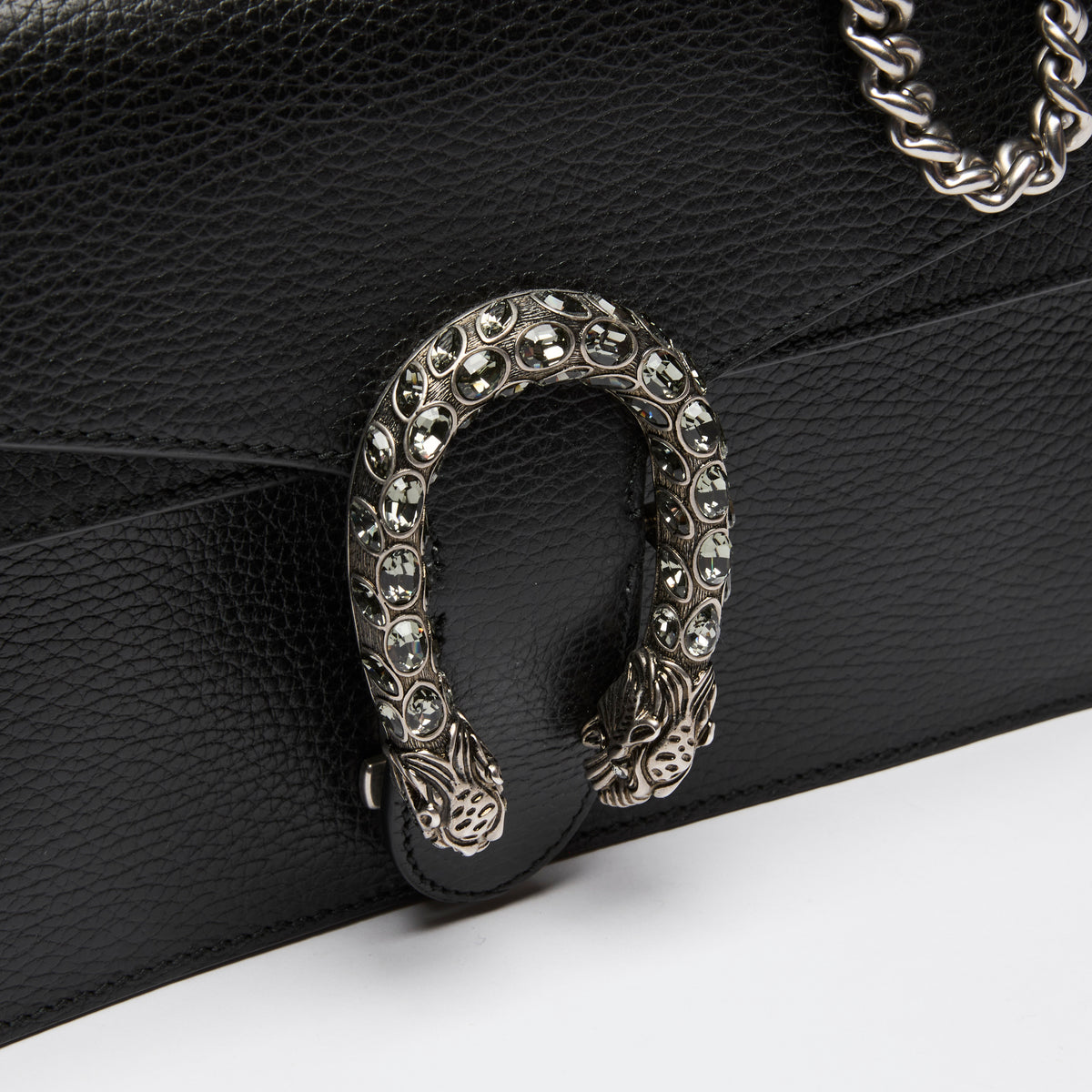Gucci Black Grained Leather Medium Dionysus Shoulder Bag