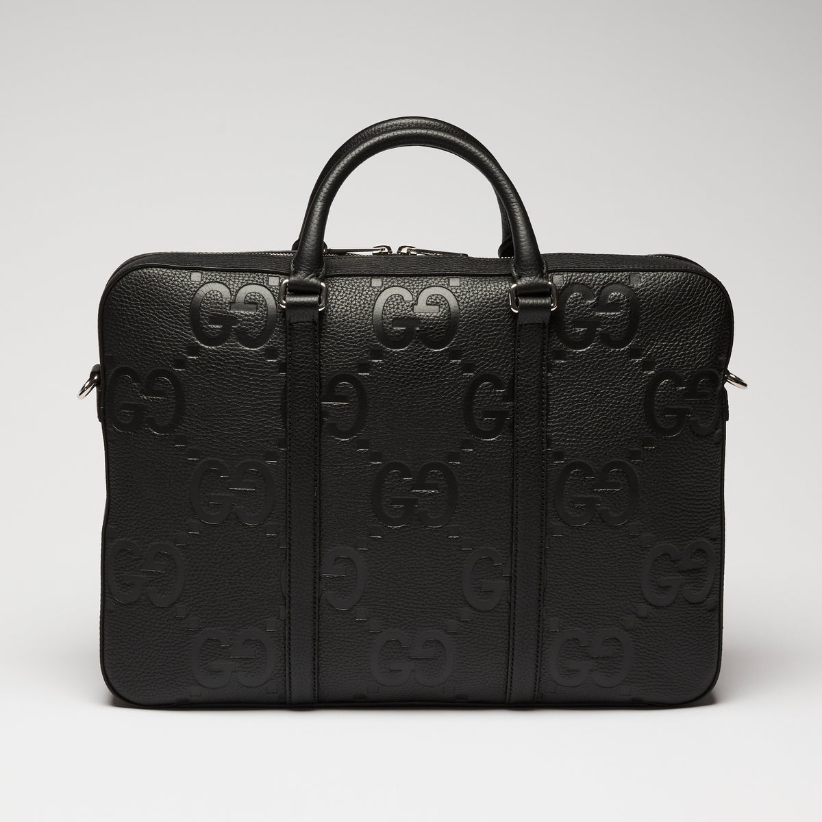Gucci Black GG Jumbo Embossed Leather Top Handle Medium Briefcase