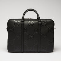 Gucci Black GG Jumbo Embossed Leather Top Handle Medium Briefcase
