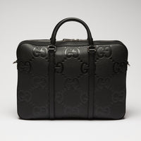 Gucci Black GG Jumbo Embossed Leather Top Handle Medium Briefcase