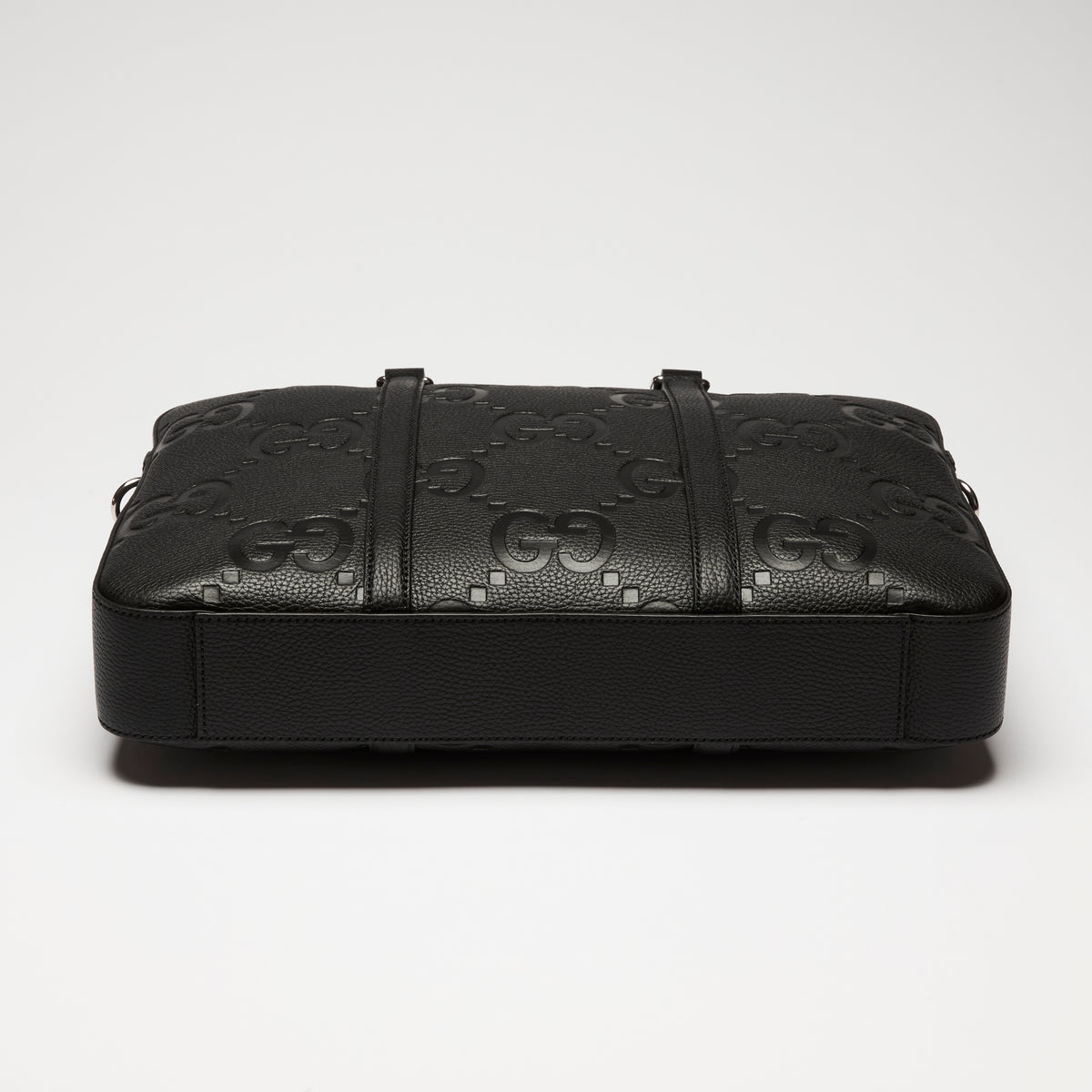 Gucci Black GG Jumbo Embossed Leather Top Handle Medium Briefcase