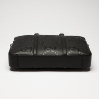 Gucci Black GG Jumbo Embossed Leather Top Handle Medium Briefcase
