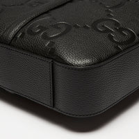 Gucci Black GG Jumbo Embossed Leather Top Handle Medium Briefcase