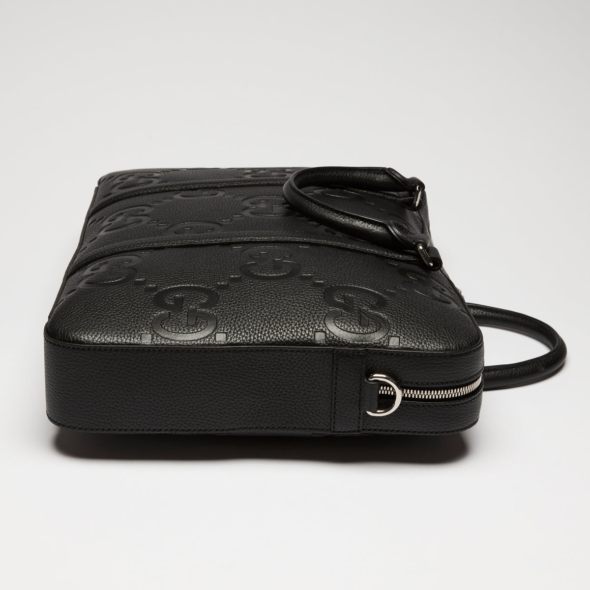 Gucci Black GG Jumbo Embossed Leather Top Handle Medium Briefcase