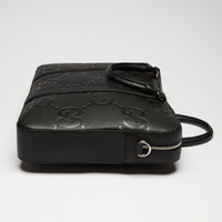 Gucci Black GG Jumbo Embossed Leather Top Handle Medium Briefcase