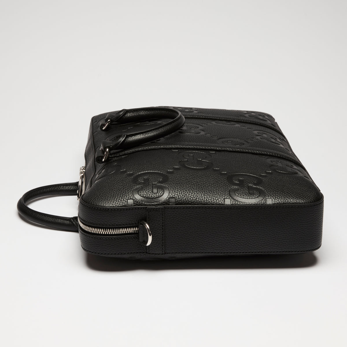 Gucci Black GG Jumbo Embossed Leather Top Handle Medium Briefcase