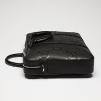 Gucci Black GG Jumbo Embossed Leather Top Handle Medium Briefcase