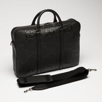 Gucci Black GG Jumbo Embossed Leather Top Handle Medium Briefcase