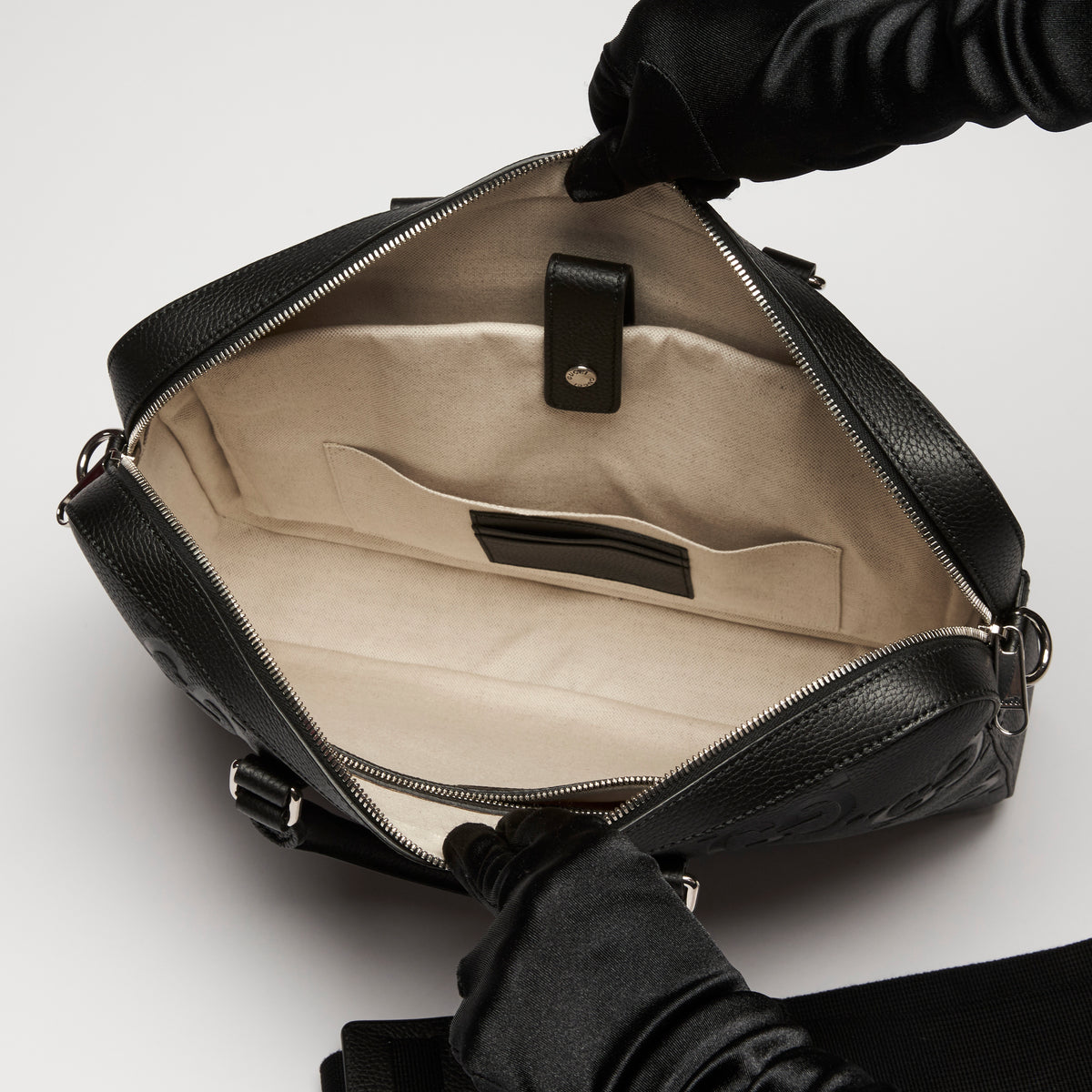 Gucci Black GG Jumbo Embossed Leather Top Handle Medium Briefcase