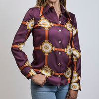 Gucci Purple Multicolor Silk Harness Print Button Up