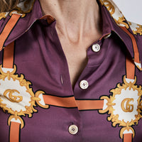 Gucci Purple Multicolor Silk Harness Print Button Up