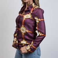 Gucci Purple Multicolor Silk Harness Print Button Up