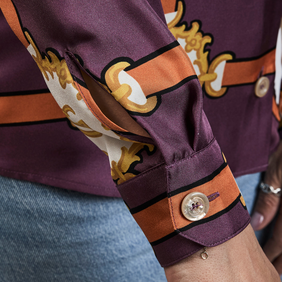 Gucci Purple Multicolor Silk Harness Print Button Up