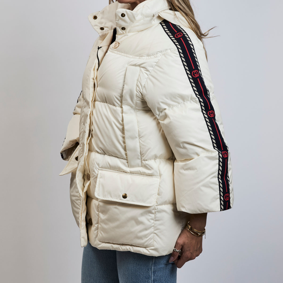 Gucci White Puffer Interlocking GG Jacket Size 38