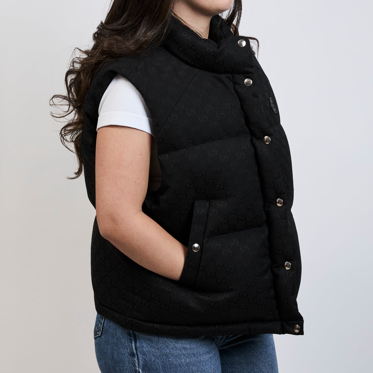 Gucci Black Monogram Puffer Vest Size 44