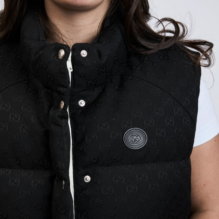 Gucci Black Monogram Puffer Vest Size 44