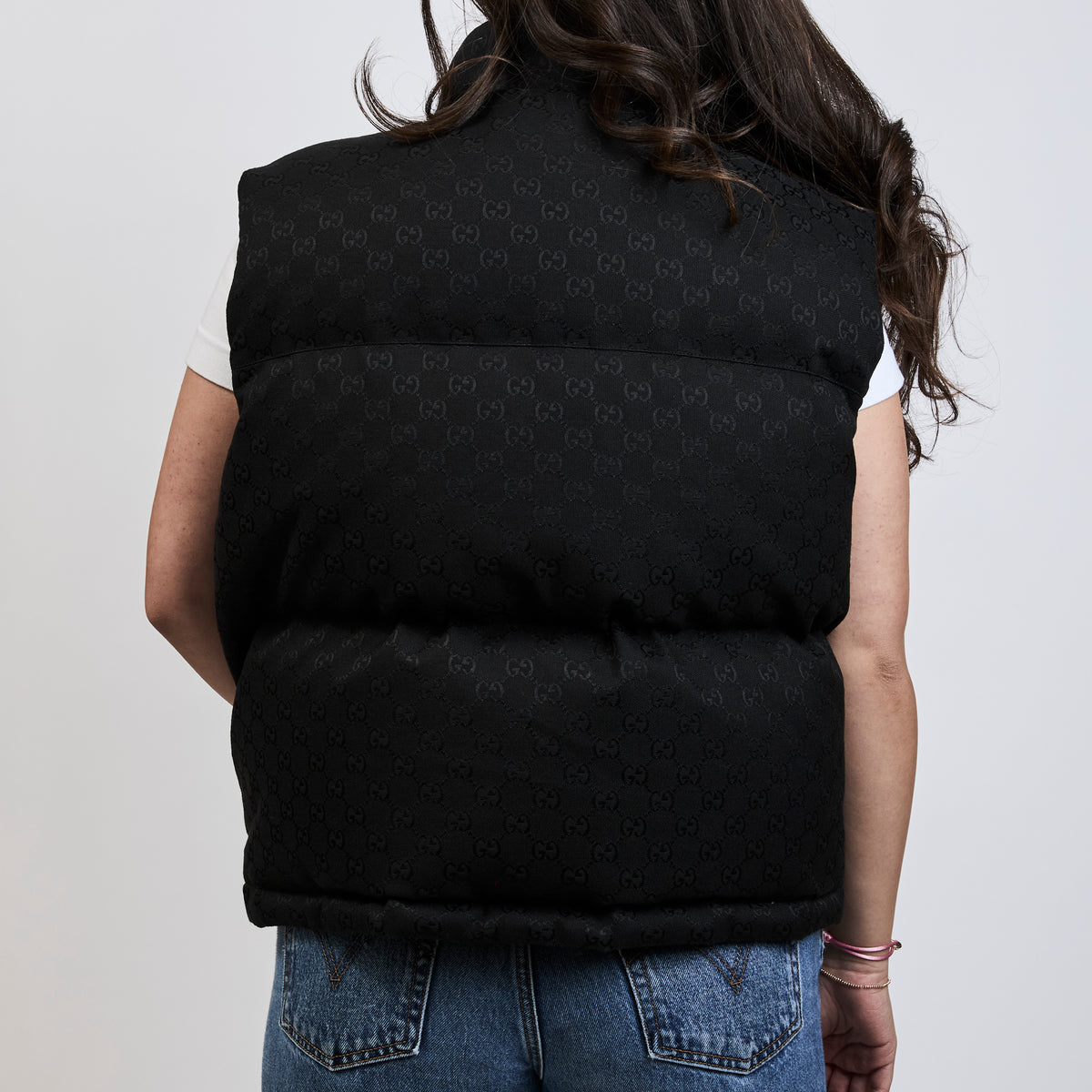 Gucci Black Monogram Puffer Vest Size 44