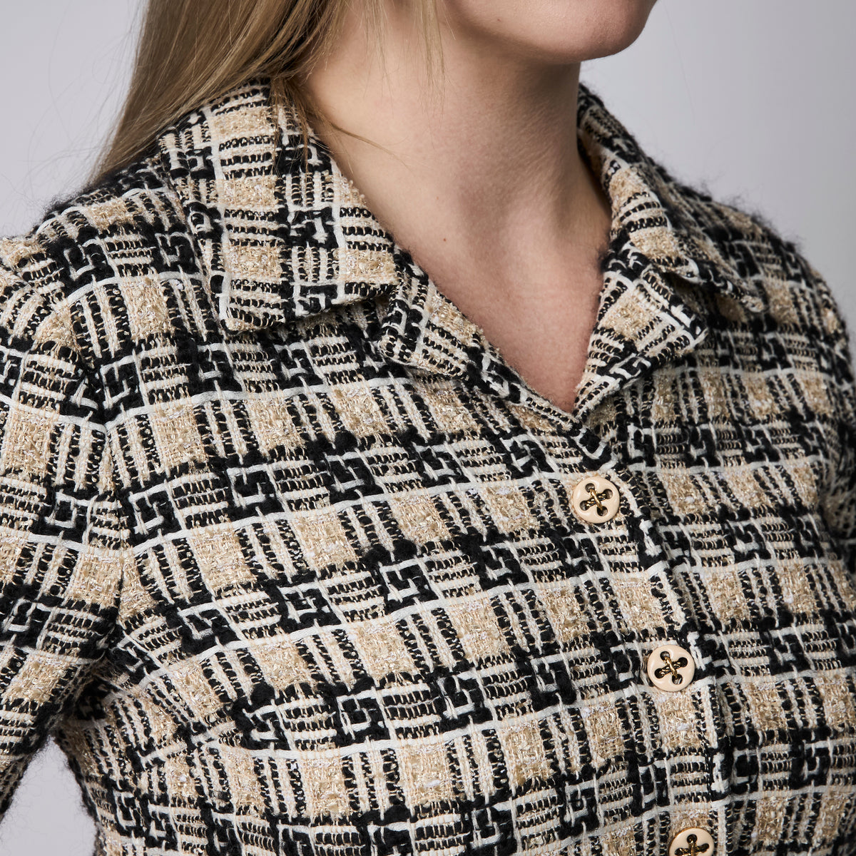 Gucci Beige and Black Tweed Short Sleeve Dress Size 42