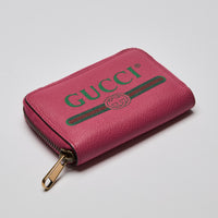 Grained Calfskin Logo Zip Around Card Case Box Pink Green