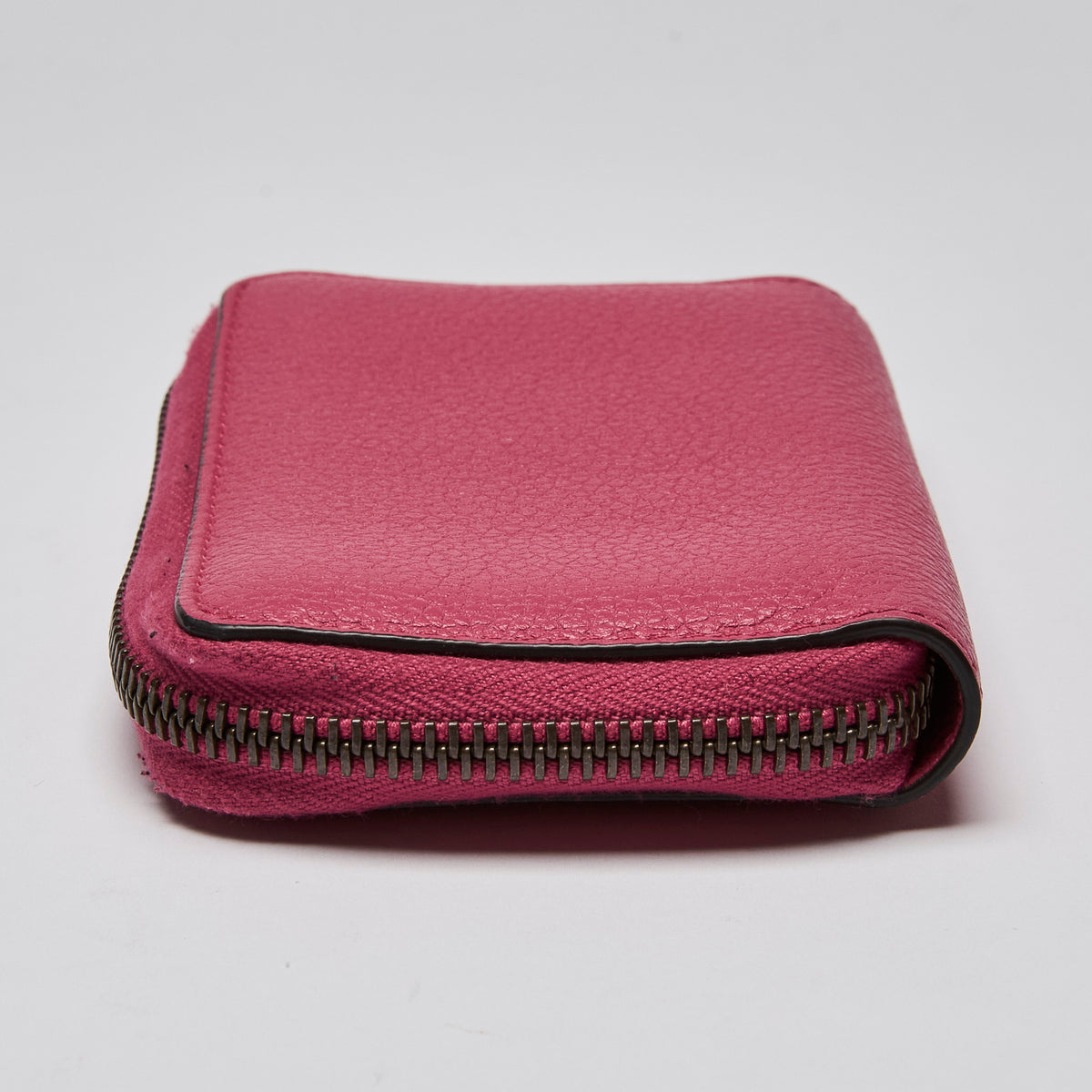 Grained Calfskin Logo Zip Around Card Case Box Pink Green