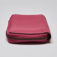 Grained Calfskin Logo Zip Around Card Case Box Pink Green