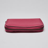 Grained Calfskin Logo Zip Around Card Case Box Pink Green