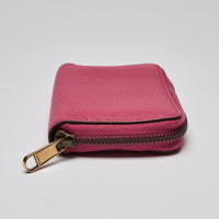 Grained Calfskin Logo Zip Around Card Case Box Pink Green