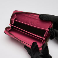 Grained Calfskin Logo Zip Around Card Case Box Pink Green