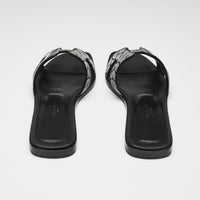 Excellent Pre-Loved Black Leather Sandals with Silver Embroidered Upper. (back)