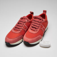 Excellent Pre-Loved Pink Suede and Coral Mesh Sneakers. (front)