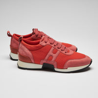 Excellent Pre-Loved Pink Suede and Coral Mesh Sneakers. (side)