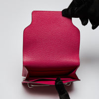 Excellent Pre-Loved Magenta Pink Grained Leather Flap Compact Wallet. (interior)