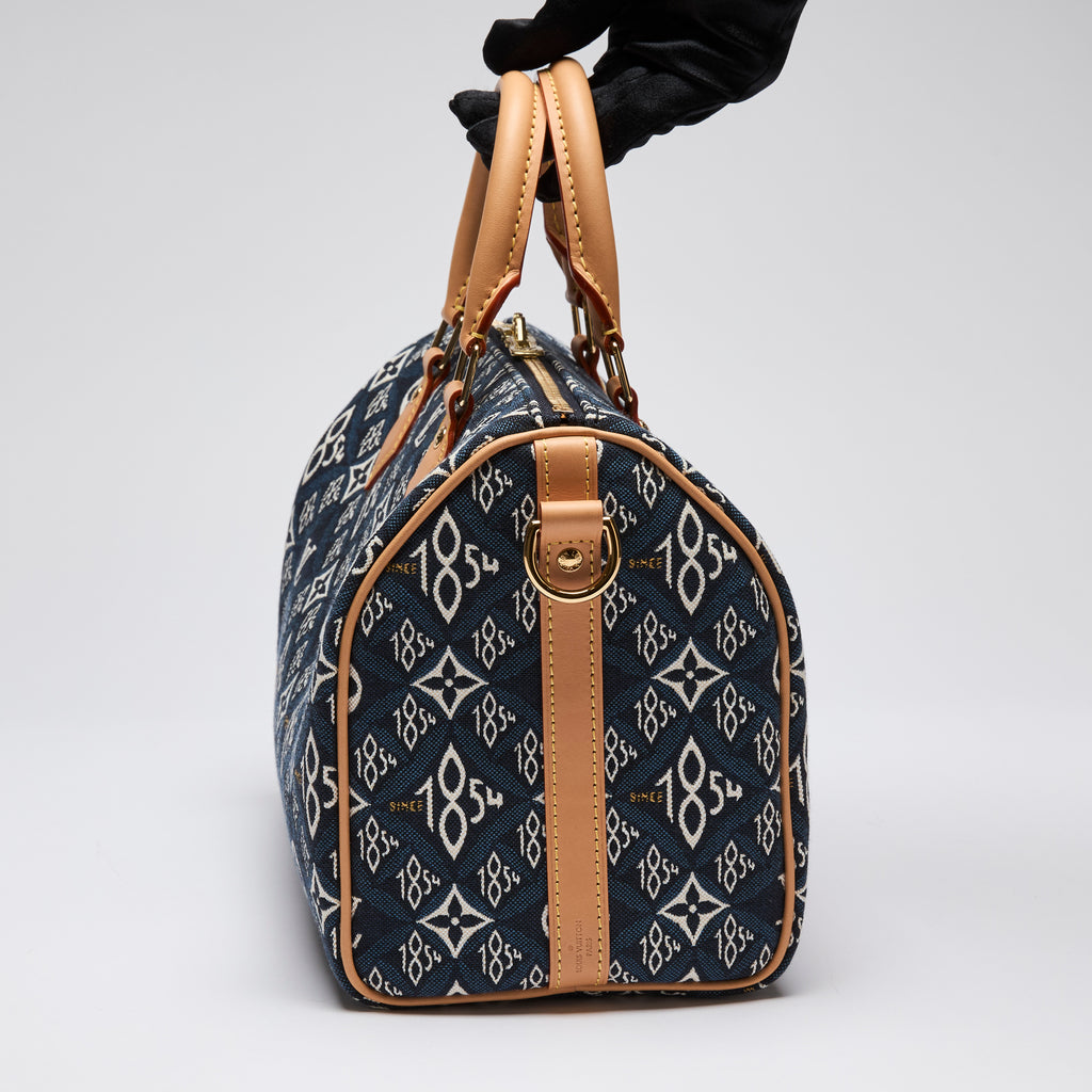 Louis Vuitton Navy Blue and White Monogram Jacquard 1854 Speedy 25 Han